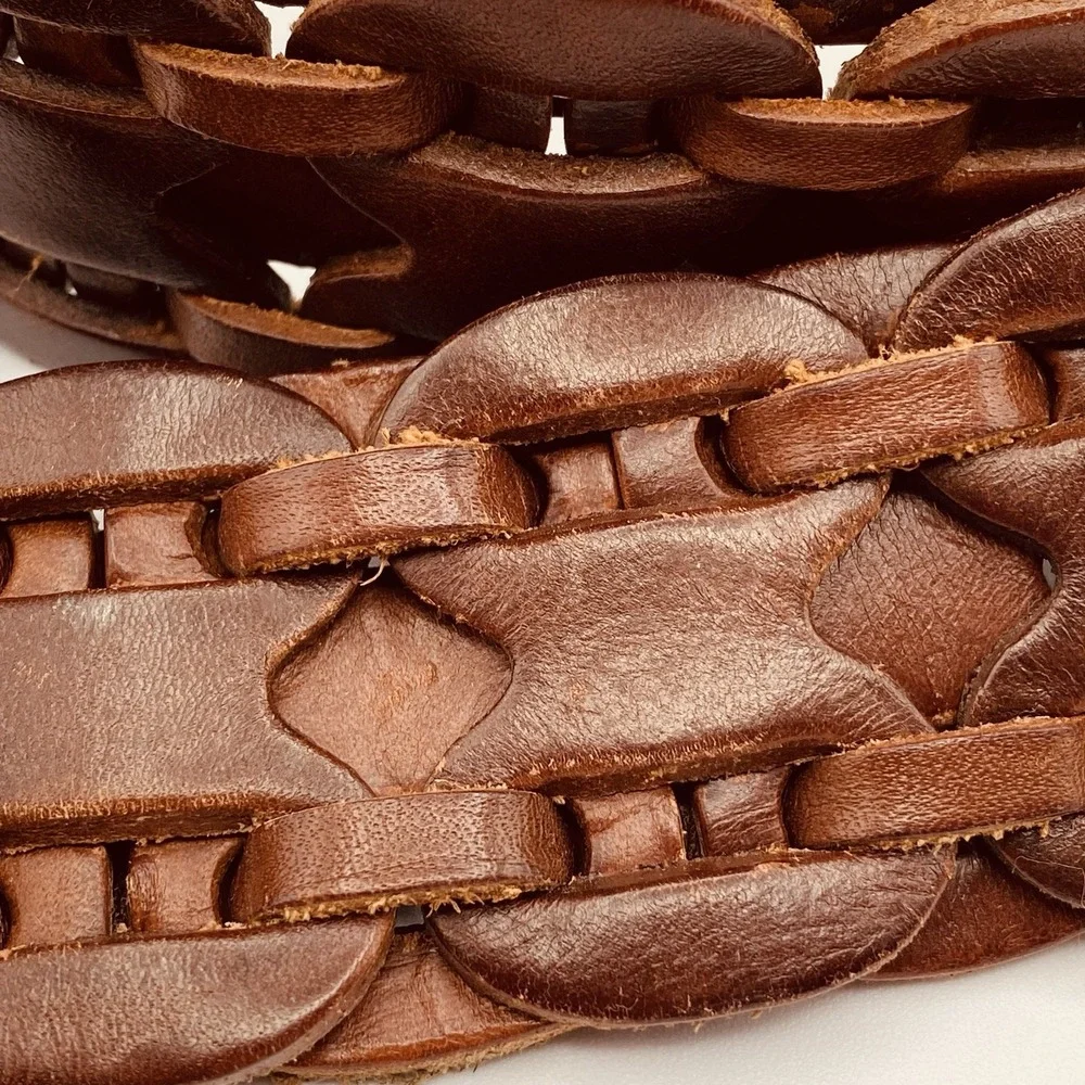 Hollister Wide Braided Woven Wide Brown Genuine Leather Belt Size M/L